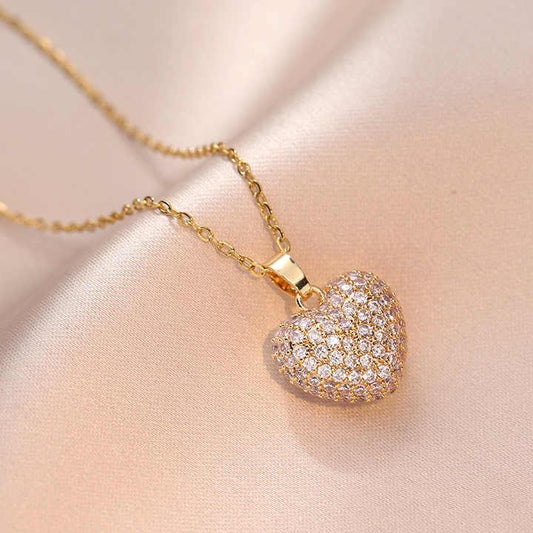 Gold Pavé Heart Pendant Necklace – Sparkling Crystal Charm on Delicate Chain - Belliza & Co