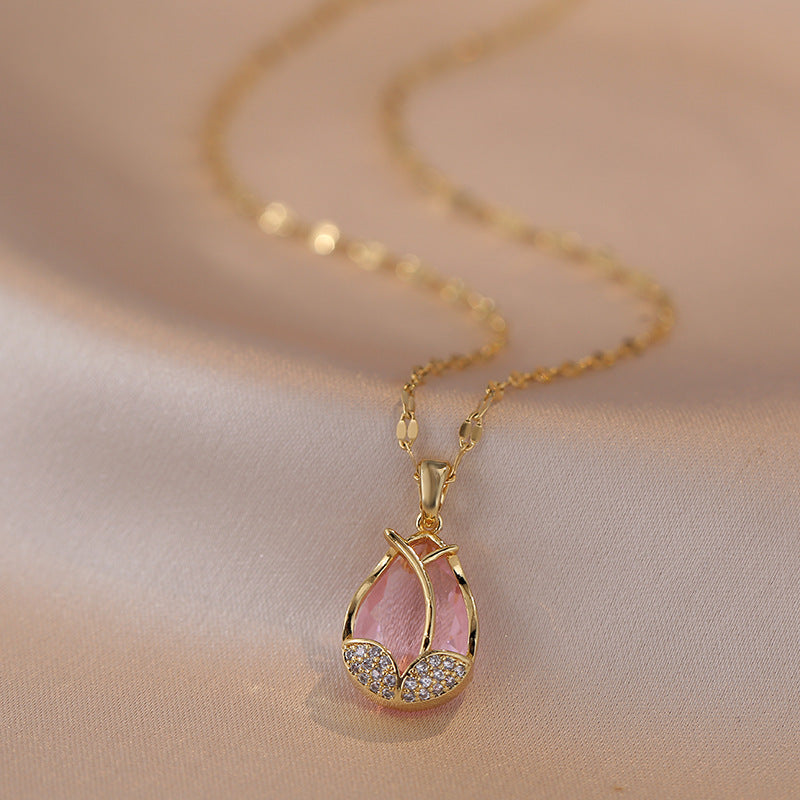 18k Blush Bloom Teardrop Pendant